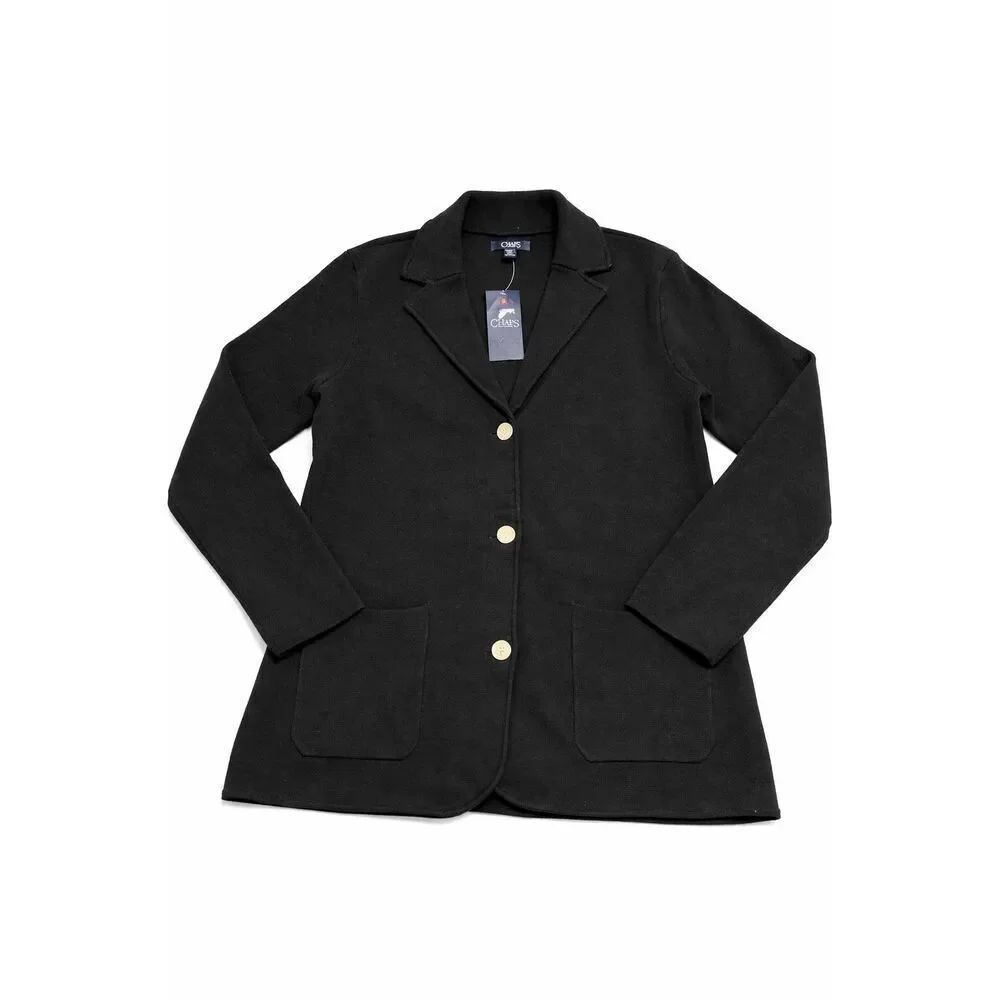 Chaps Sweater Blazer Black 3 button Single Breasted Silver Buttons Women’s XXL